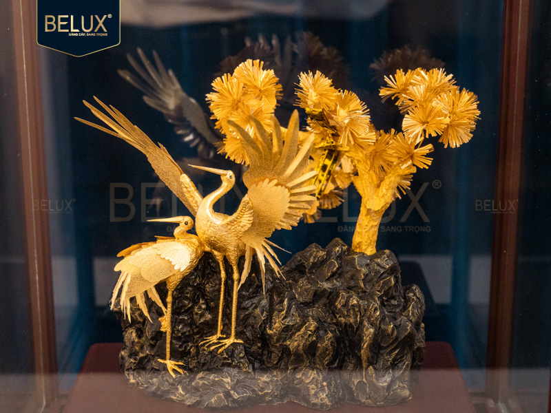 Tượng Tùng Hạc dát vàng 24k cao 36cm mẫu 2